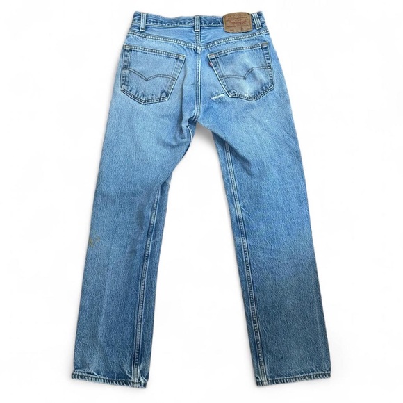💚 Vintage 90s Levi’s 501 Blue Distressed Jeans (W31 L32) (21) - Picture 4 of 12